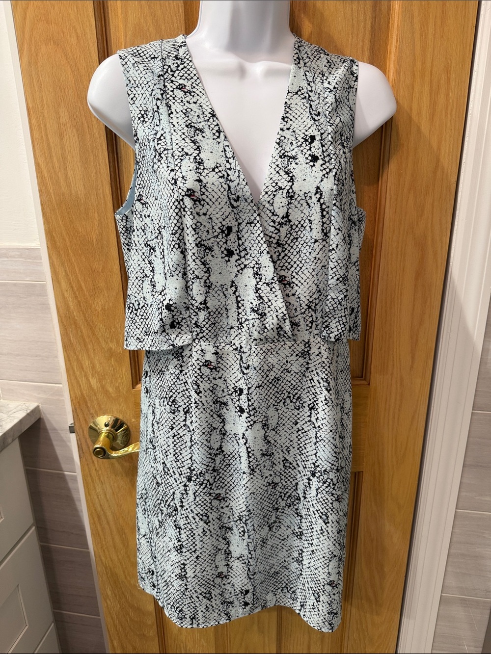 cooper & ella Black and White Snake-Print Sleeveless V-Neck Dress